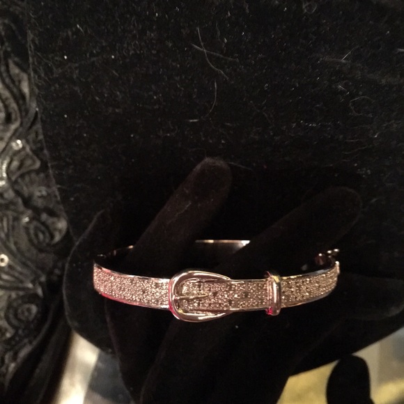 DIAMONDS Solid STERLING SILVER Bangle Bracelet Buckle design locking clasp - Picture 14 of 16